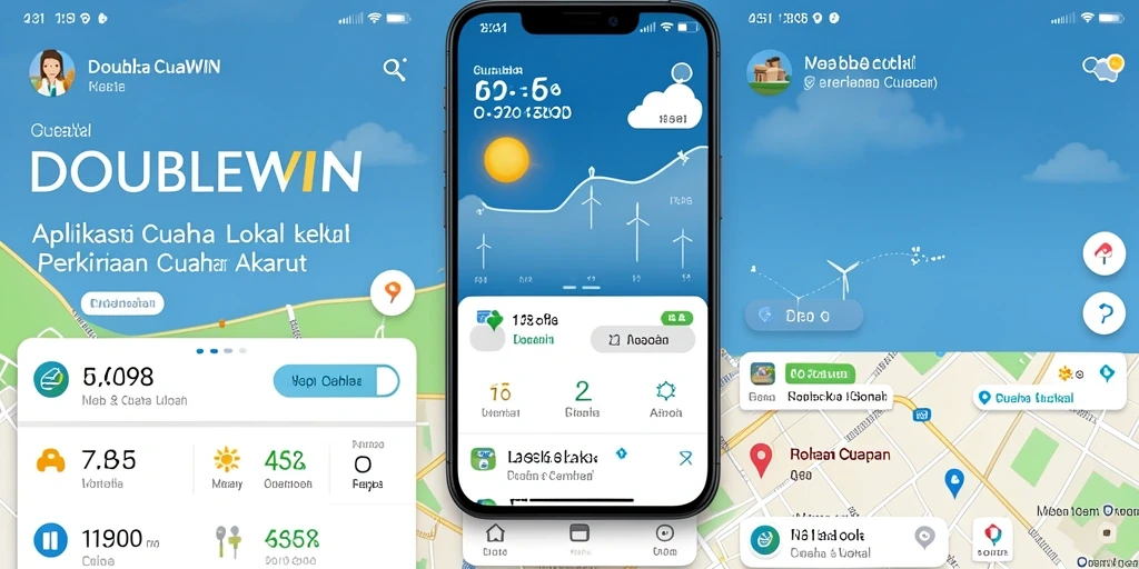 Antarmuka utama aplikasi DOUBLEWIN menampilkan informasi cuaca terkini.
