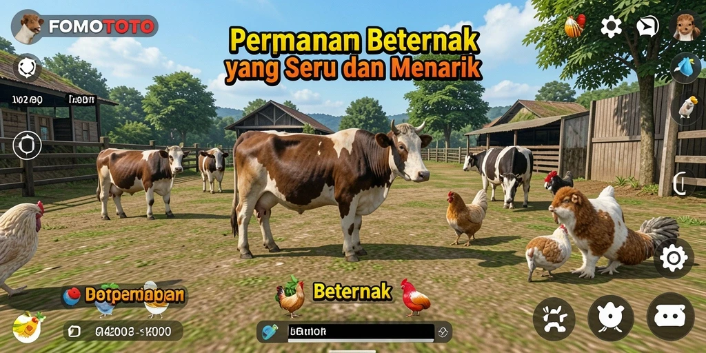 Antarmuka FOMOTOTO saat mengelola peternakan dengan fungsi beternak.